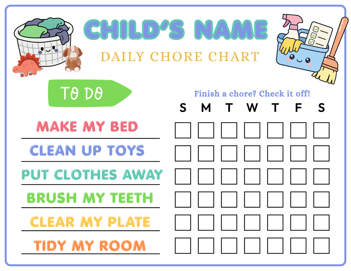 CHORE CHART FOR BOYS (EDITABLE TEMPLATE)
