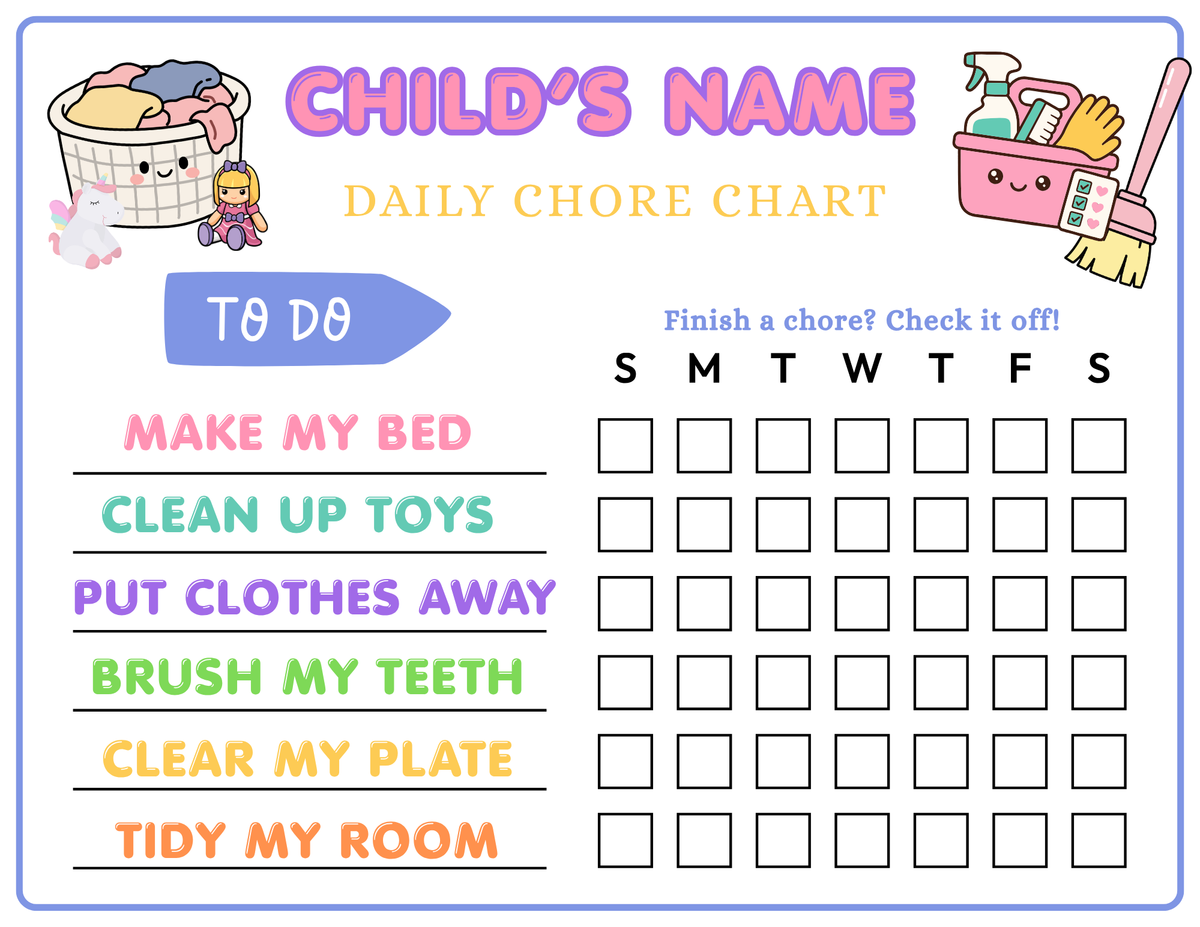CHORE CHART FOR GIRLS (EDITABLE TEMPLATE)