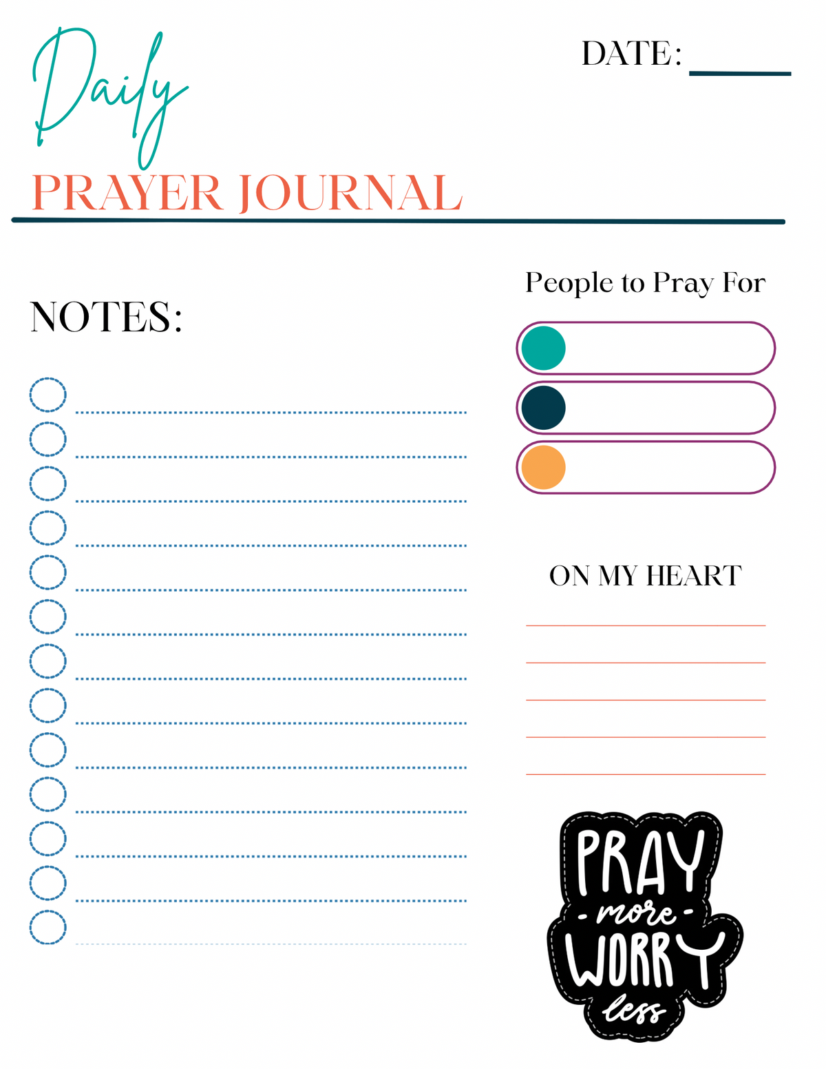 DAILY PRAYER JOURNAL (PRAY MORE WORRY LESS) BLACK/BLUES/ORANGE