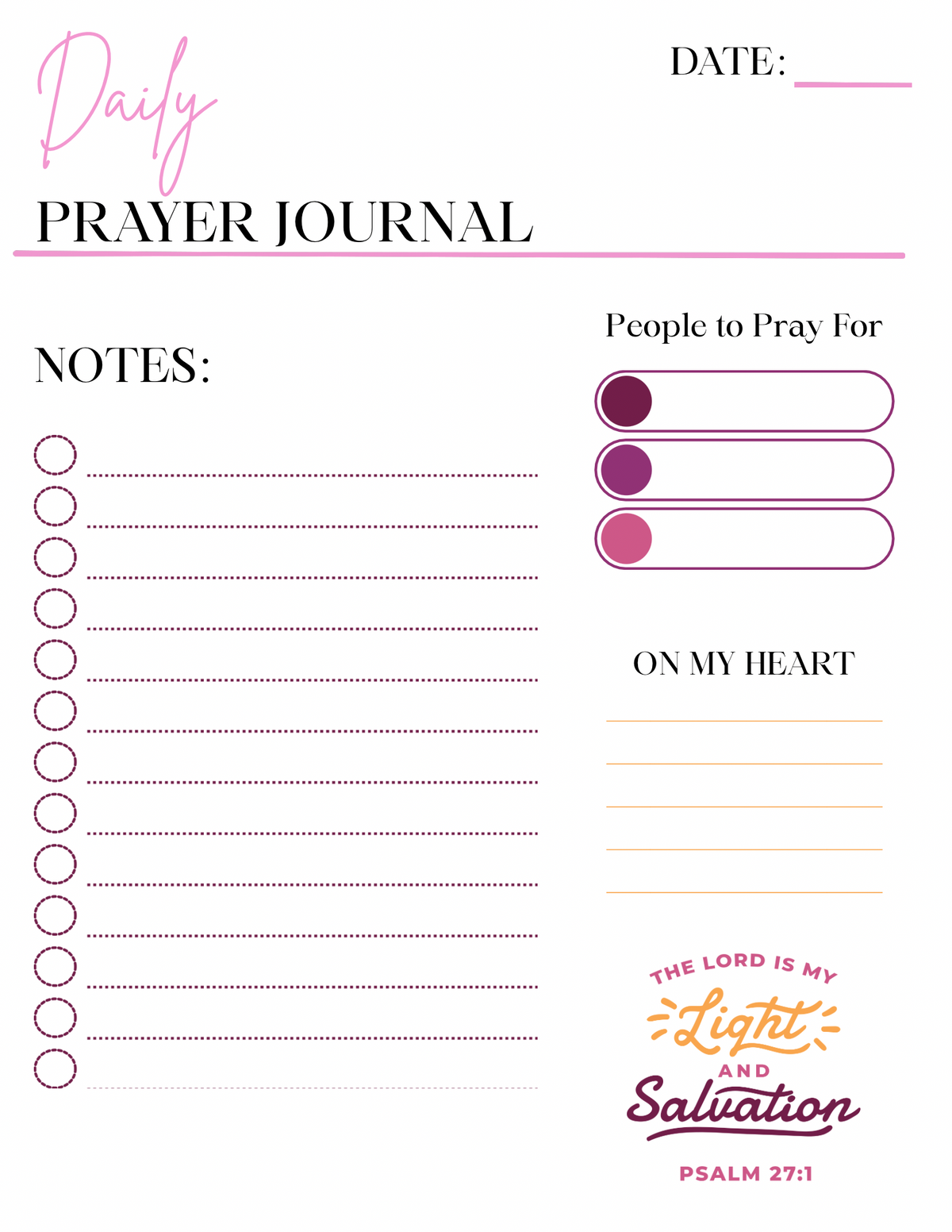 DAILY PRAYER JOURNAL (PINK/PURPLE) PSALM 27:1