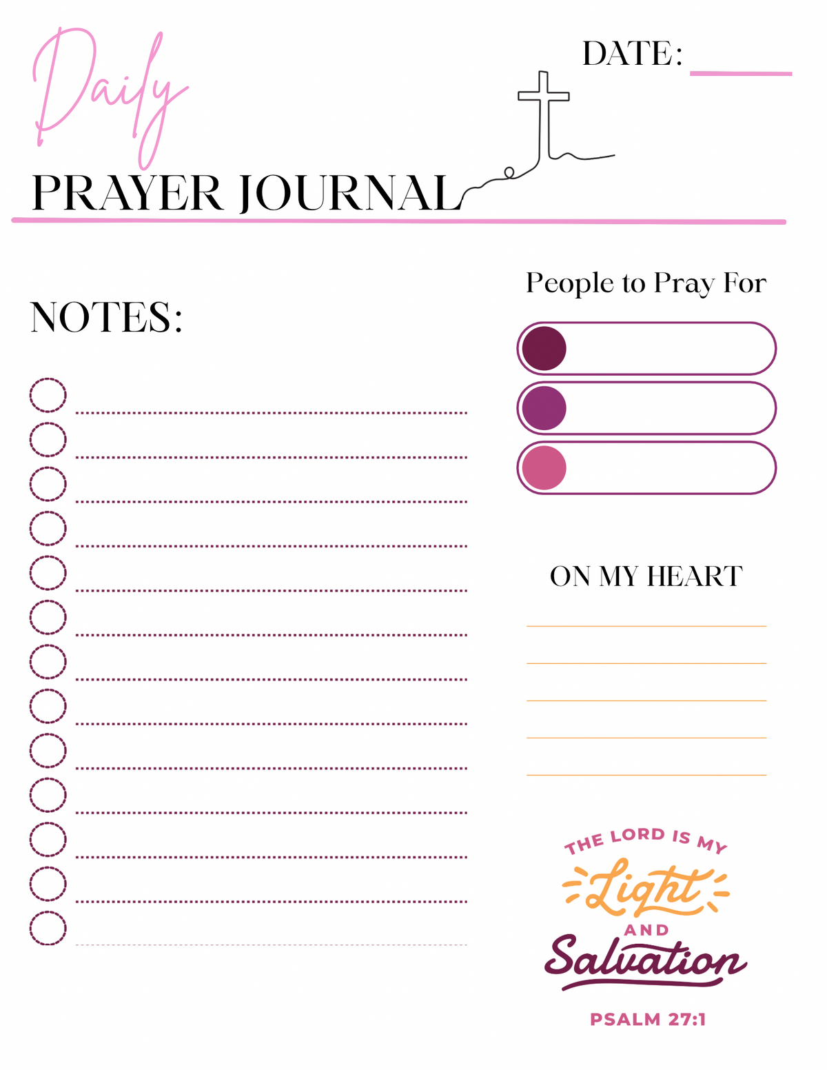 DAILY PRAYER JOURNAL PSALM 27:1 W/ CROSS