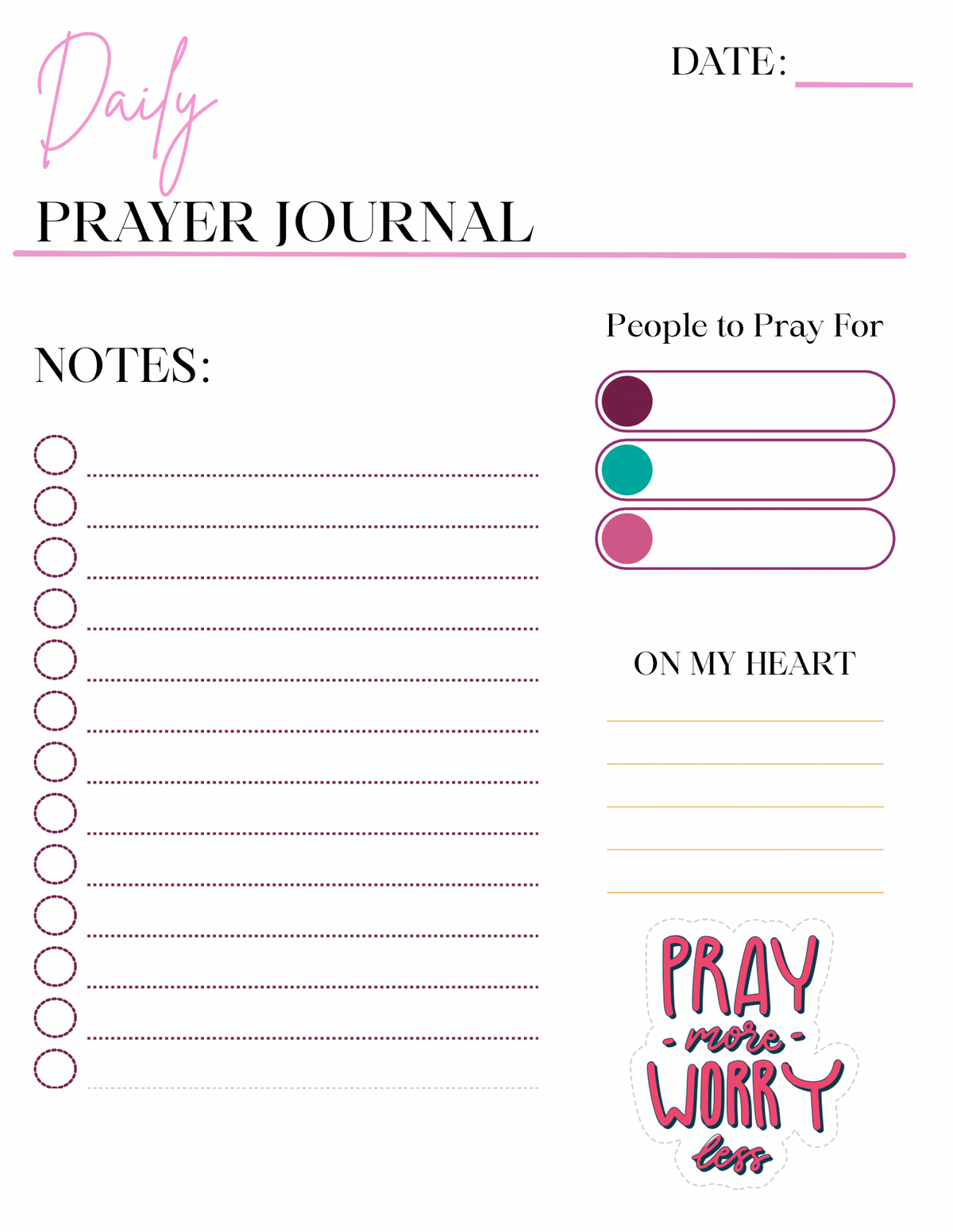 DAILY PRAYER JOURNAL (PRAY MORE, WORRY LESS)