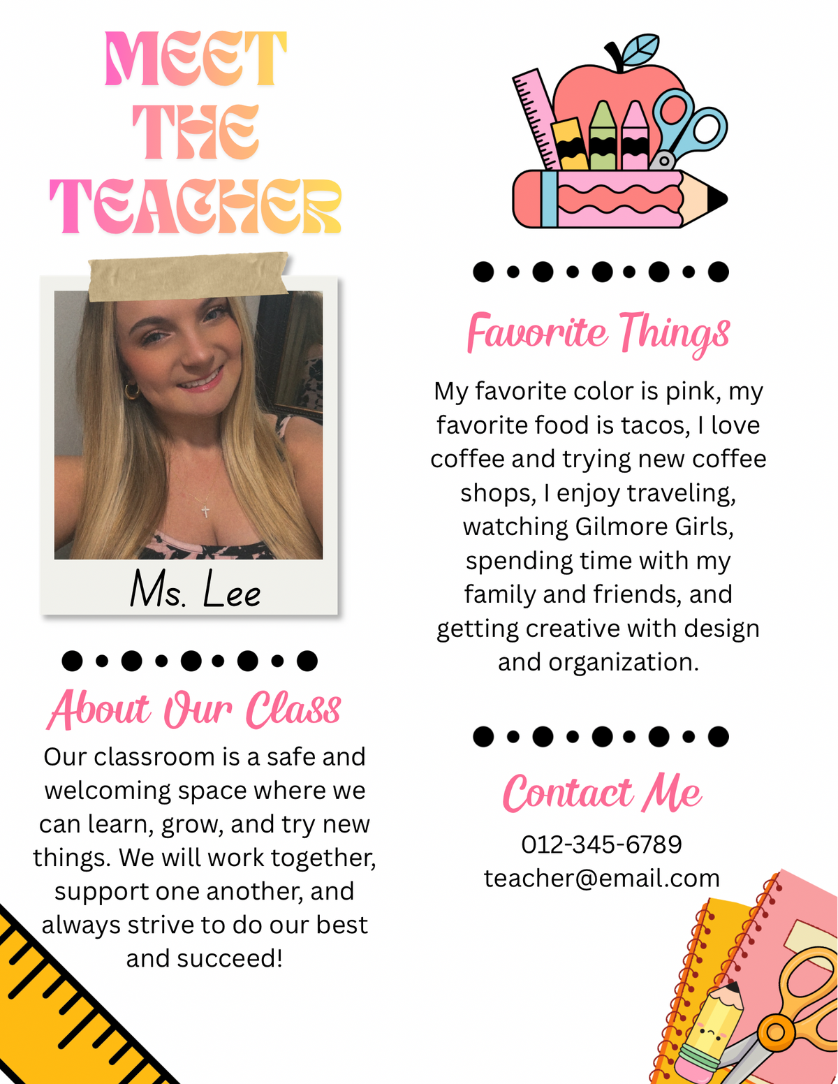 MEET THE TEACHER PINK/YELLOW OMBRE w/ PINK BOOK (EDITABLE TEMPLATE)