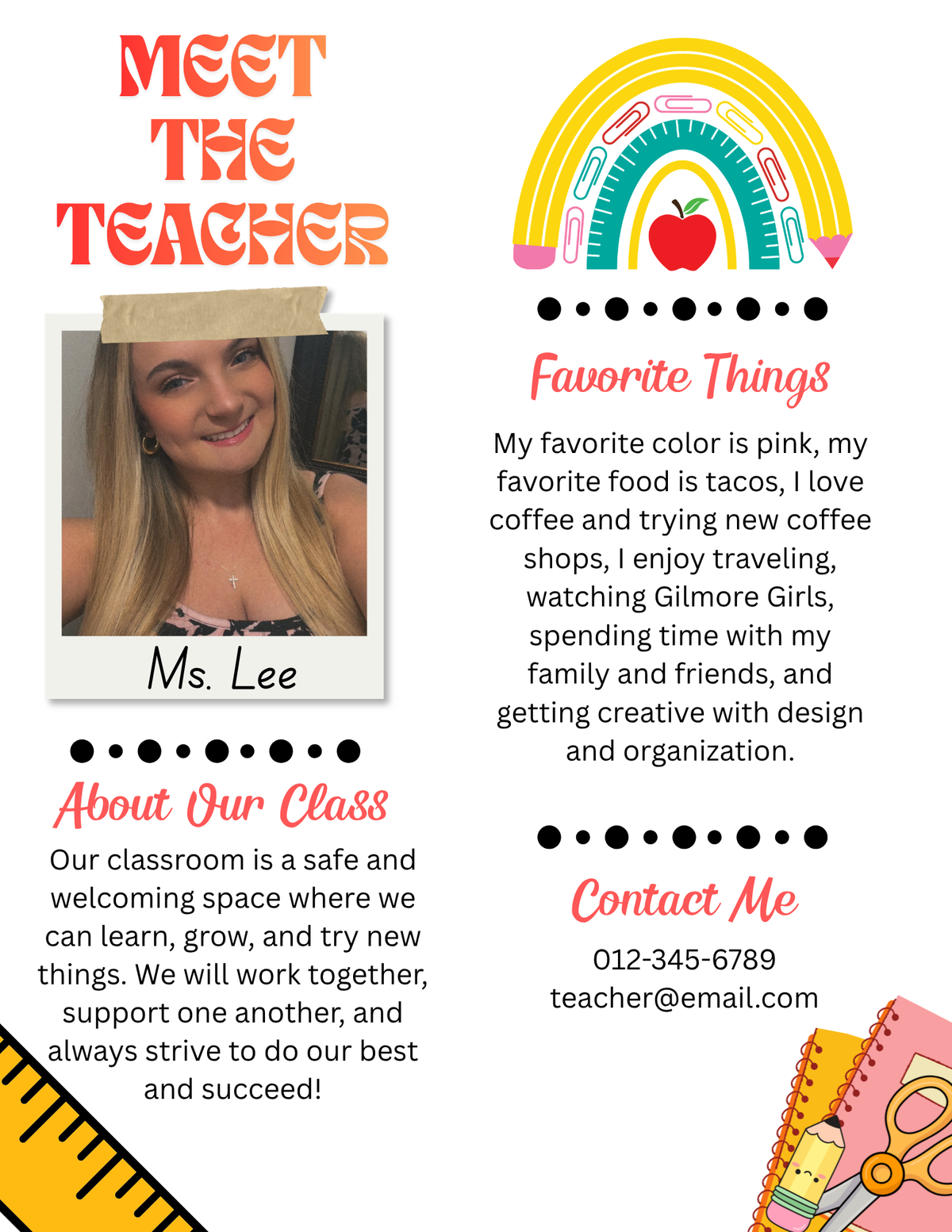 MEET THE TEACHER RED/ORANGE OMBRE W/ RAINBOW PINK BOOK (EDITABLE TEMPLATE)