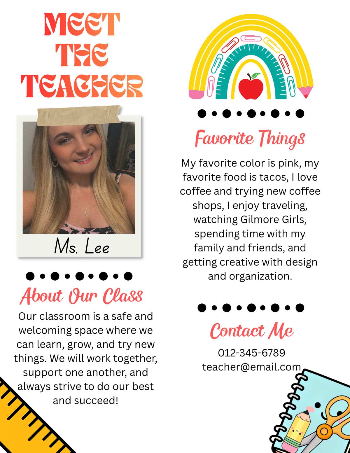 MEET THE TEACHER RED/ORANGE OMBRE W/ RAINBOW BLUE BOOK  (EDITABLE TEMPLATE)