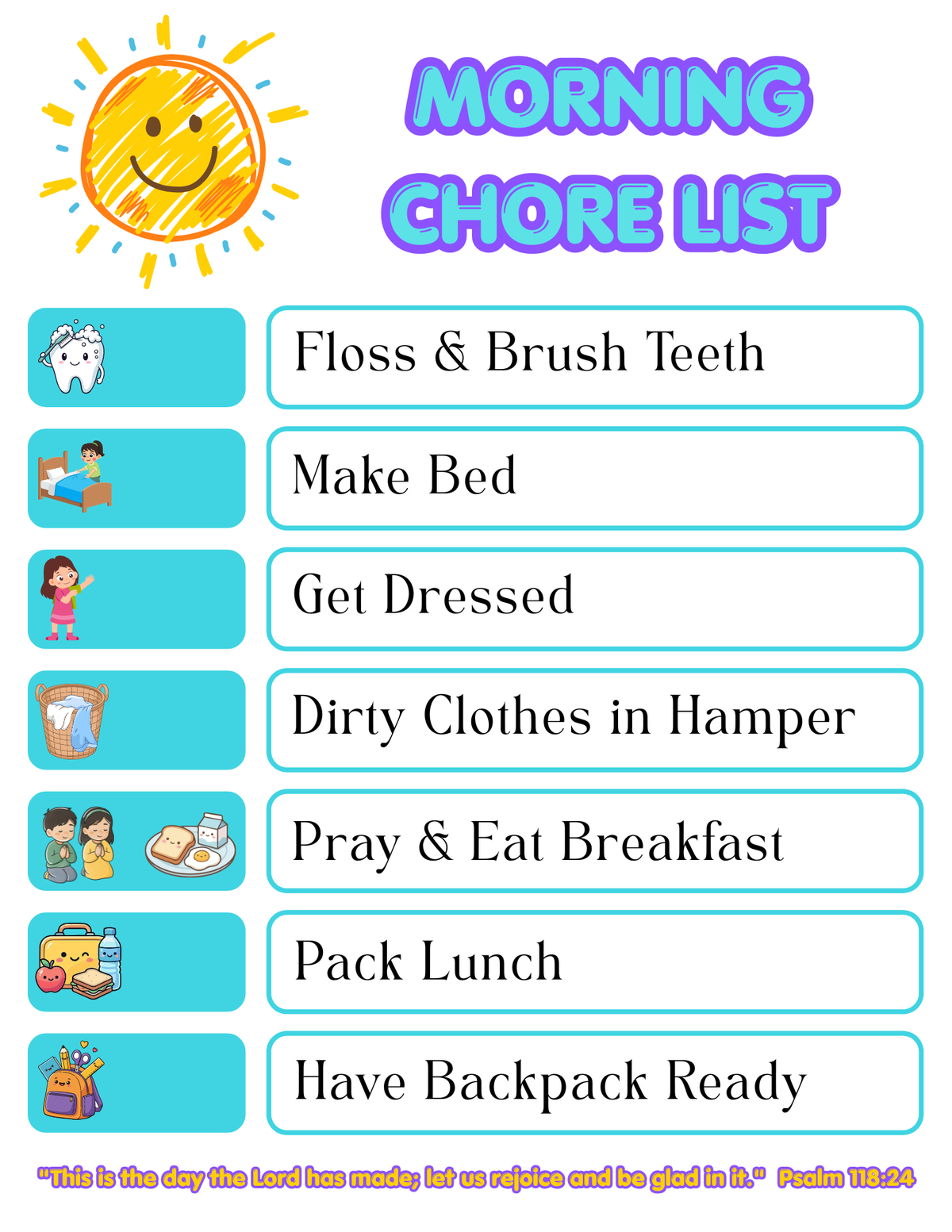 KIDS MORNING CHORE LIST (FAITH BASED)